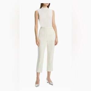 Theory high waist slim crop women’s trousers in off white, size 10